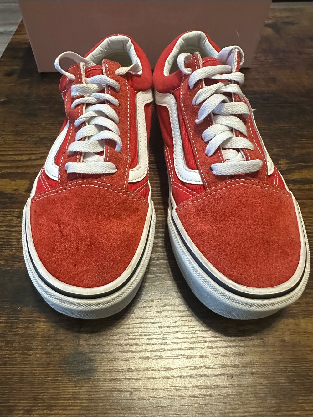 Vans Red and White Old Skool Low Top Sneakers